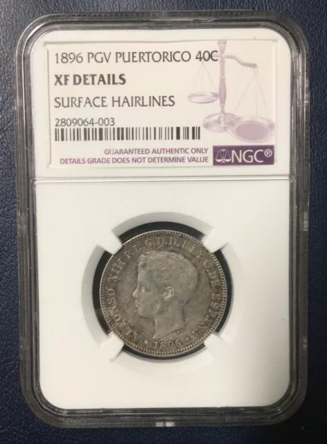 1896 Isla De Puerto Rico 40 Centavos Circulated Ngc Certified Silver Coin!