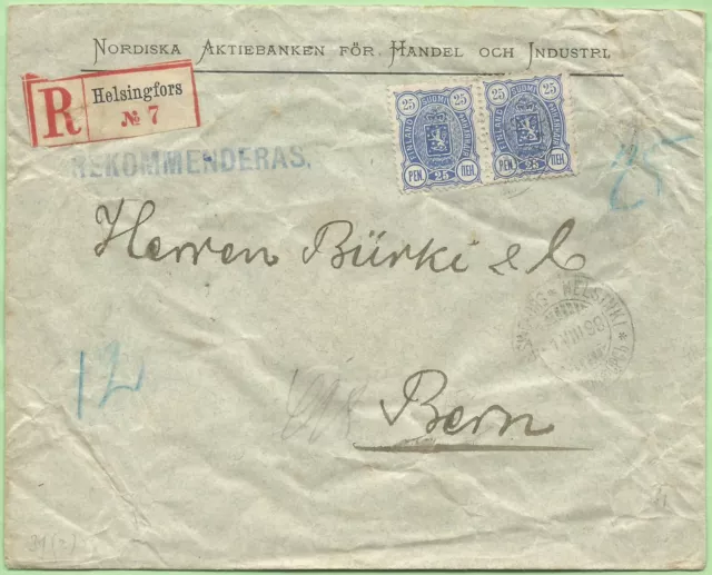 Finnland Helsingfors Einschr. Brief n. Bern 1899 MiNr. 31 Bank Finanz (16_23)