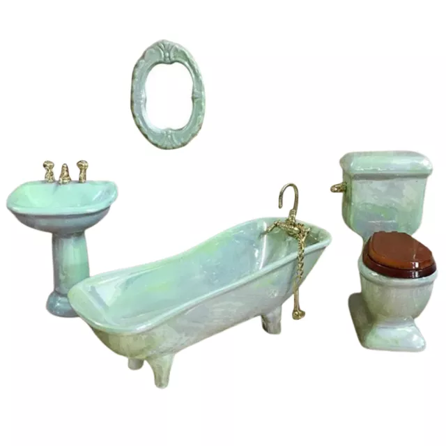 4PCS Dollhouse Miniature 1/12 Scale Bathroom Bathtub Toilet Ceramic Accessories