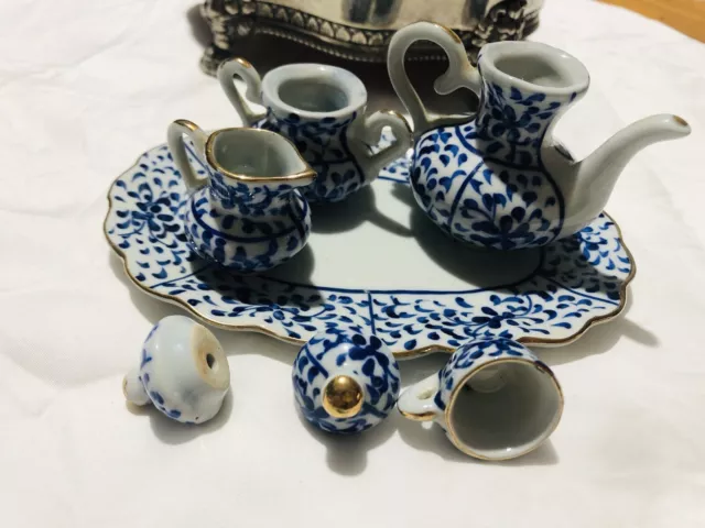 Vintage blue white miniature tea set delft style 2