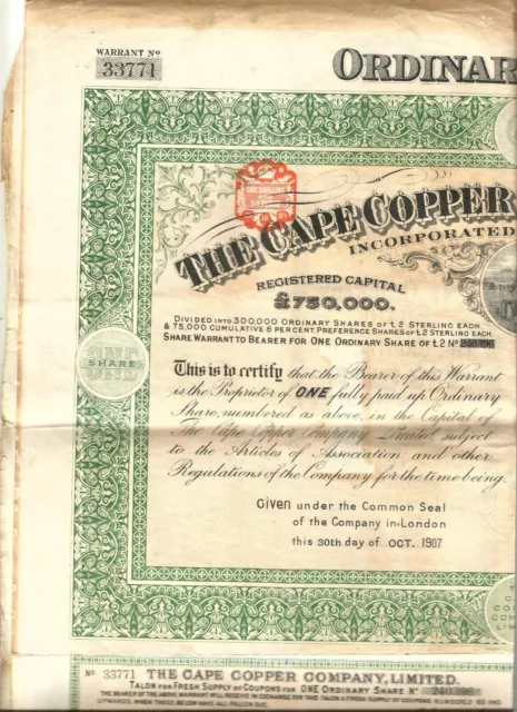 Rare Action The Cape Cooper Company Limited.London 1907.