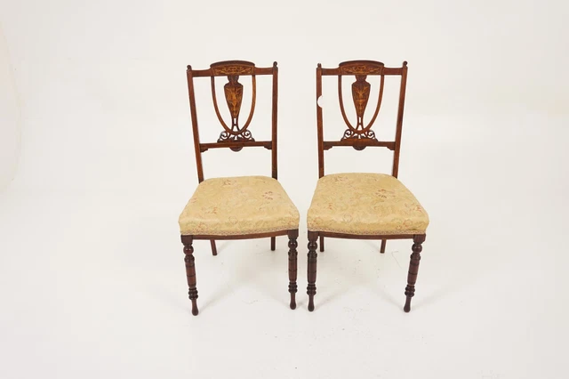 Antique Rosewood Chairs, Pair of Marquetry Side Chairs, Scotland 1900, H1120