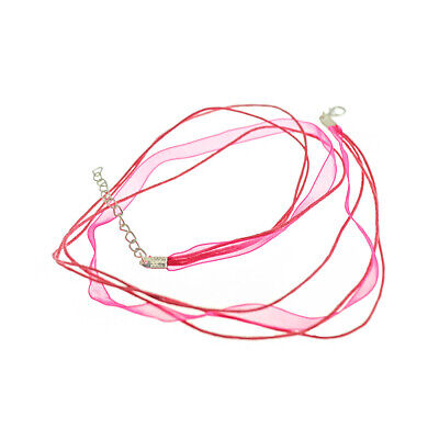 Collares de cinta de organza rosa 17" más extensor - 6 mm - 5 collares - N170