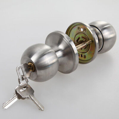 Round Door Knobs Rotation Lock Knobset Handle Stainless Steel W Keys AF-3202