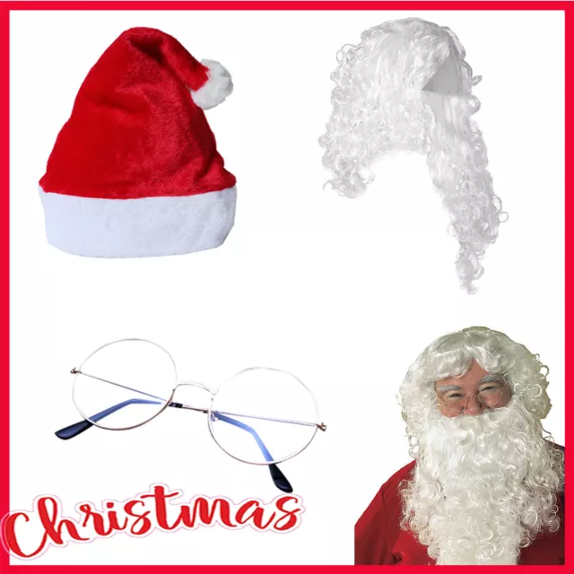 4Pcs Santa Beard Wig Set Father Christmas White Mens Costume Fancy Dress 2023