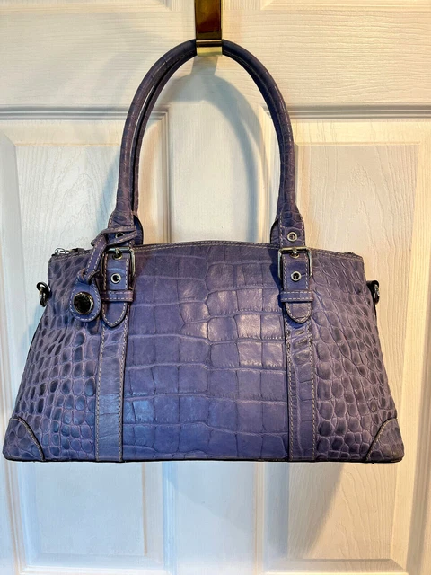 Dooney Bourke Handbag Jeans Periwinkle Blue Nile Croc Embossed Domed Satchel