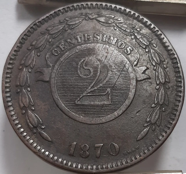 Paraguay 2 Centesimos 1870 KM#3 Copper (4487)