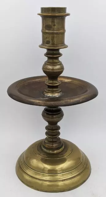 17Th Century​ Large Dutch Brass Heemskerk Candlestick 14.6 Inches Tall