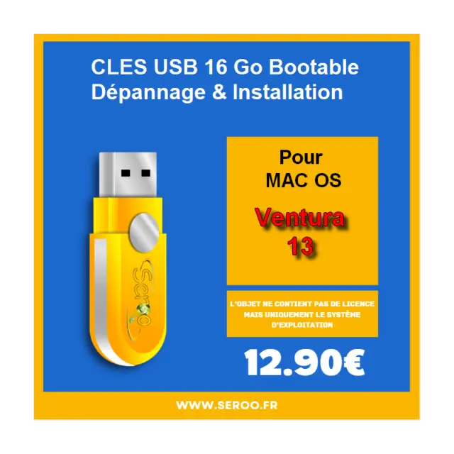 Clé USB de dépannage et installation MAC OS 13 Ventura