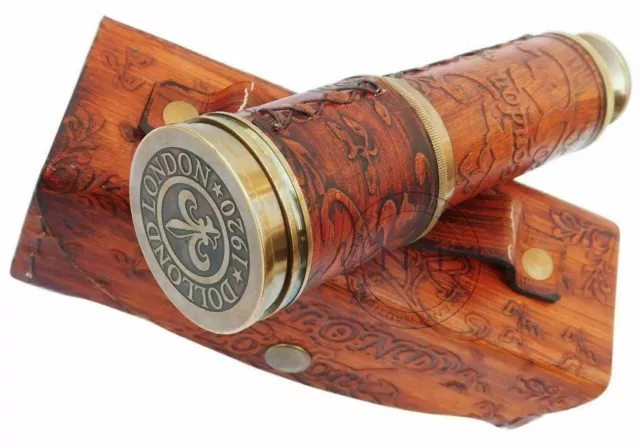 Antique-Brass-Telescope-Marine-Nautical-Leather-Pirate-Spyglass-Vintage-Scope