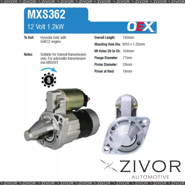 MXS362-OEX Starter Motor 12V 8Th CW Mitsubishi Style For HYUNDAI Accent, MC