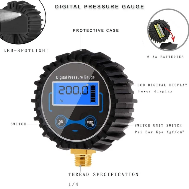 Misuratore di pressione pneumatici luce LED ciclismo 13 mm nero pressione pneumatici digitale