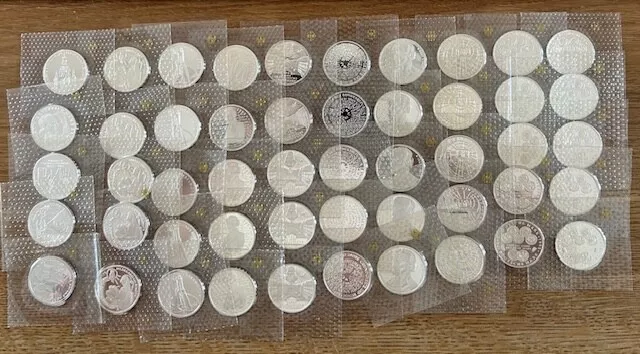 10 DM Gedenkmünzen, 30x 925er Silber, 20x 625er Silber,PP, Noppenfolie