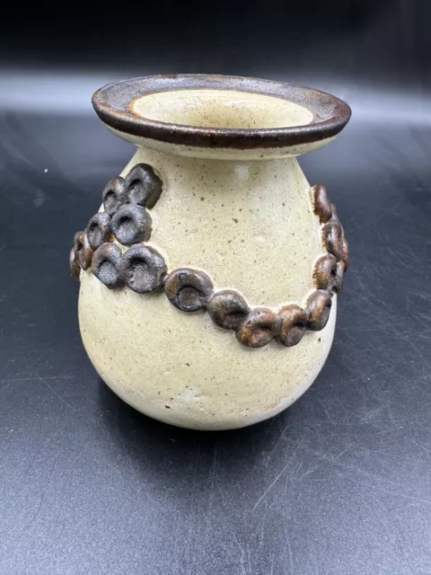 Anne Bray Studio Stoneware Thumbprint Brown Pottery Mini Bud Vase Signed 3
