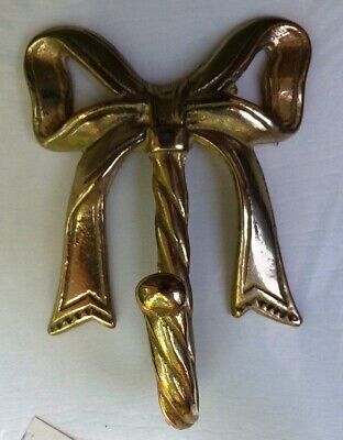 Vintage Solid Brass Bow Ribbon Handmade Clothes Key Hanger Hook Wall Mount