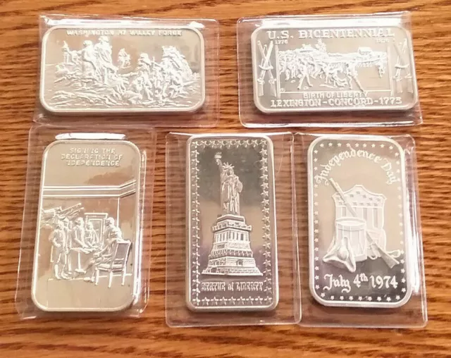 5  bar lot  - 1 oz .999 Silver Art Bars   MB06