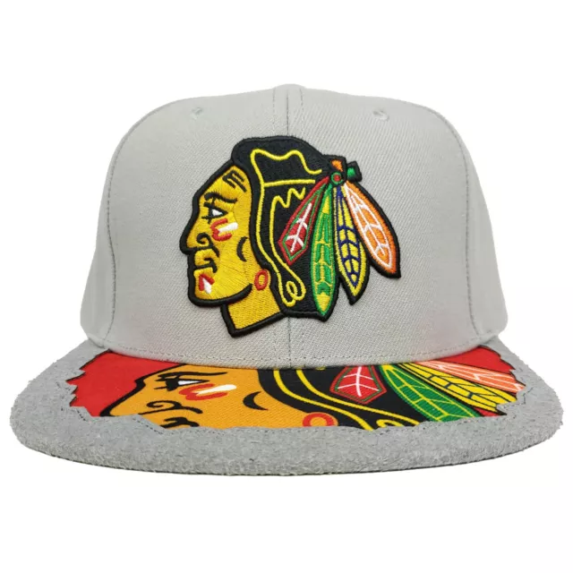 Chicago Blackhawks Mitchell & Ness NHL Snapback Sombrero 3D Logotipo Corte y Gorra de Costura Nuevo con Etiquetas
