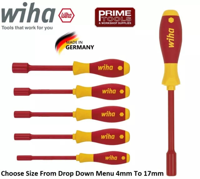 Wiha SoftFinish VDE Insulated Nut Spinner Hex Drive Screwdriver Choose 4-17mm