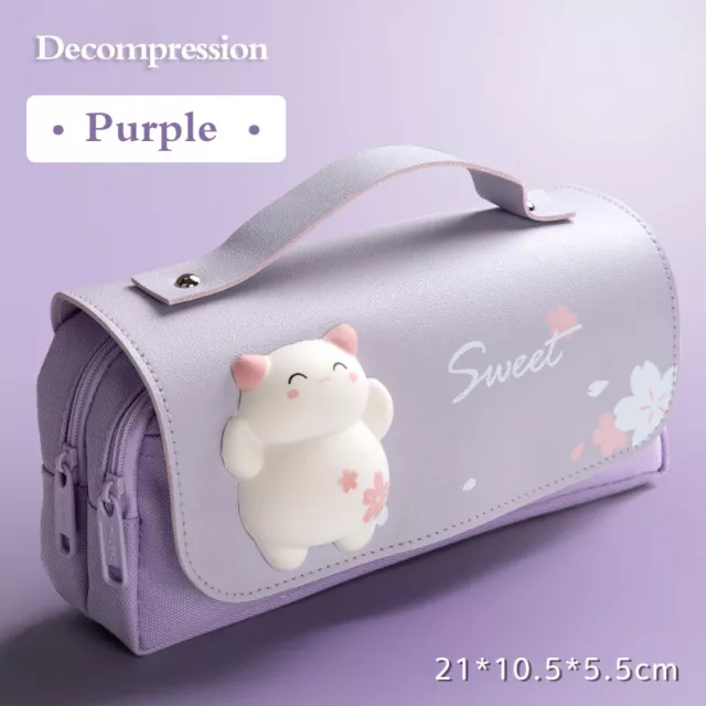 Cute cat decompression double-layer pencil bag portable girl kawaii statione SN❤