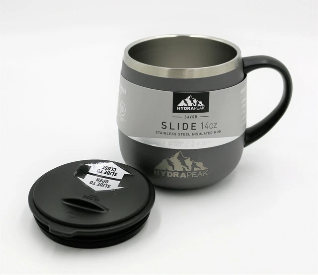 NEW-Hydrapeak Slide travel mug 14oz Stainless Steel insulated Hot/Cold BPA free 3