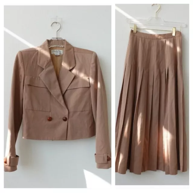 Christian Dior Dress 4 Suit Blazer Cropped Wool Skirt Midi Pleated RARE $6800