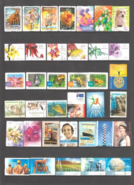 Australian Stamp Mixture -   80+ -  50c to 55c  used stamps on 3 scans