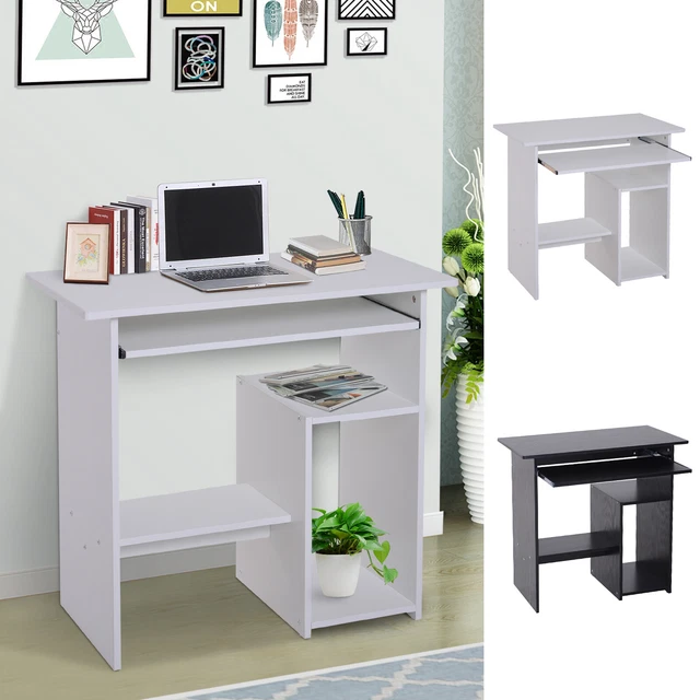 COMPACT SMALL COMPUTER Table Wooden Desk Keyboard Tray Storage Shelf