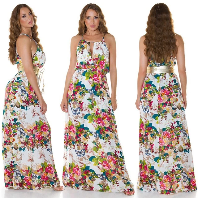 Tubino Donna Lungo Estivo Abito Elegante Vestito a Fiori Bianco da Cerimonia S M