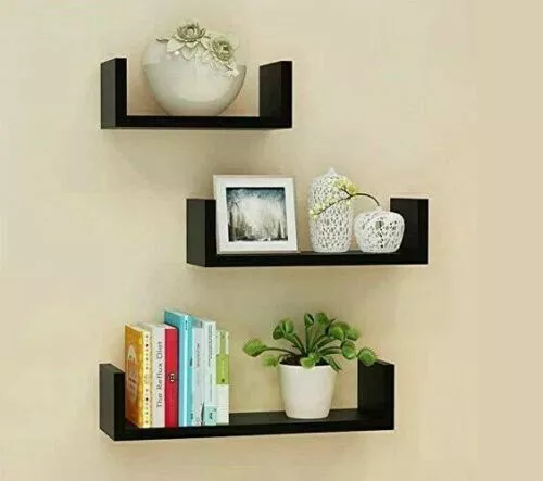 U Shaped Floating Shelve Wall Mounted Display Set Of 3 Wooden Storage Shelf Unit