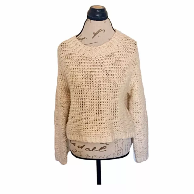 Forever 21 Sweater Womens Chunky Boxy Crop Knit Beige Sz Small Thick Knit Fuzzy