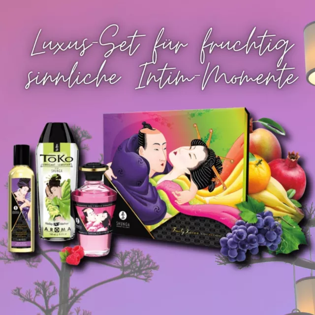 3-tlg Luxus-Set + Massage-Öle, Erotik Gleitgel, Fruchtiges Aroma, Paar Geschenk