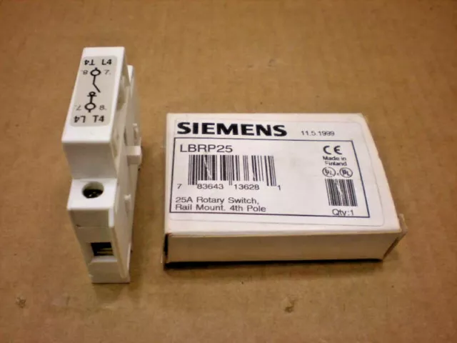 1 Nib Siemens Lbrp25 25 Amp 25A Rotary Switch 4Th Pole Rail Mount (2 Available)
