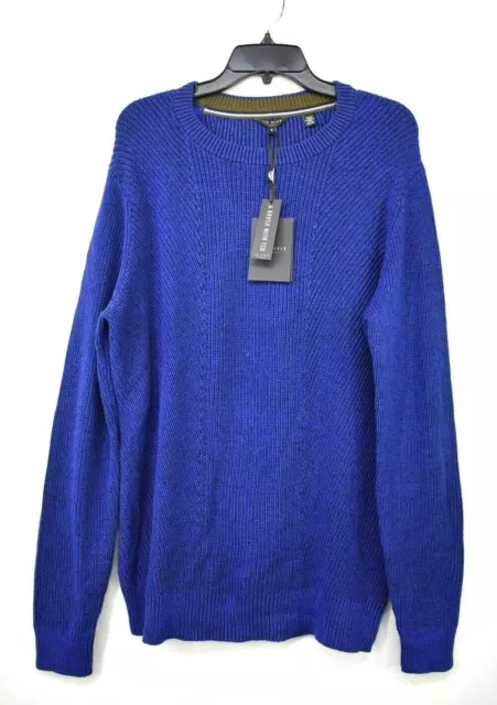 Ted Baker London Mens Blue Long Sleeves Mixme Directional Rib Crewneck Sweater 5