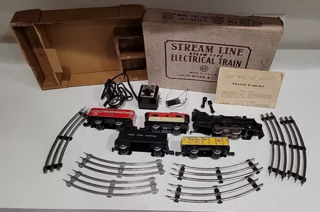 Antique Louis Marx Stream Line Steam Type Electrical Train Set In Original Box 