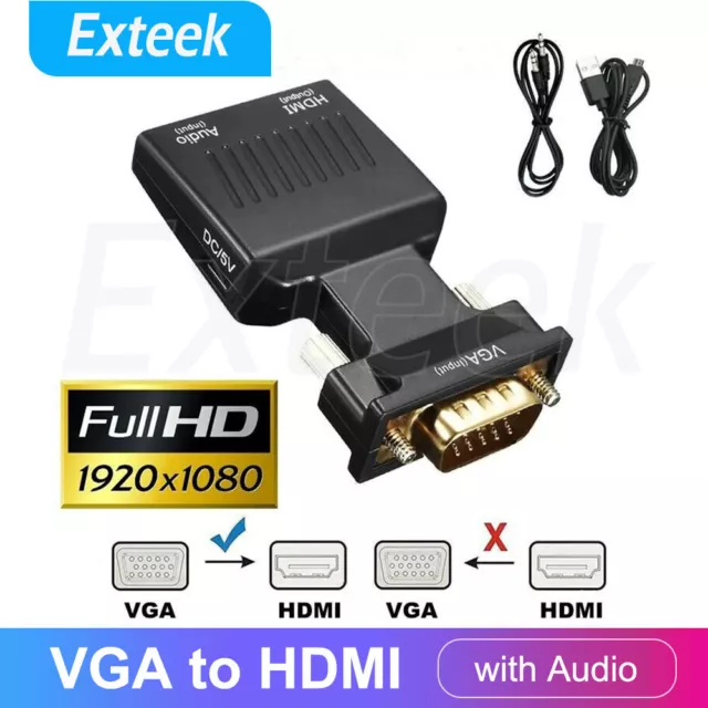 VGA to HDMI Male to Female Video Adapter Cable Converter with Audio HD 1080P