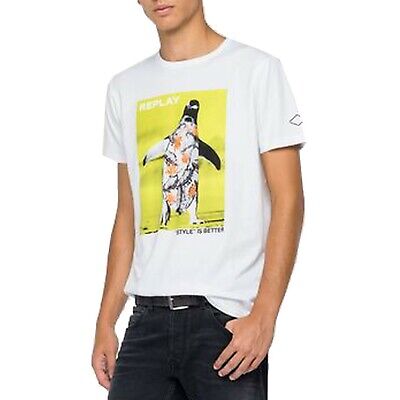 Replay T-Shirt da Uomo in Jersey di Cotone Bianco Regular -21% M34102660