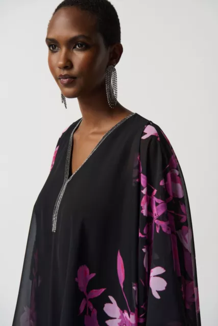 Joseph Ribkoff 234199 schwarz/rosa Blumenmuster Chiffon Overlay Top Originalpreis £235 3