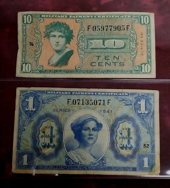 Military Payment Certificates Series 541 10c. & $1 (2) Note Lot