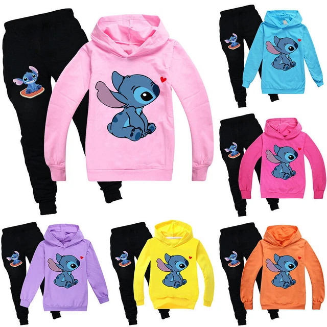 Felpa con cappuccio maglione Ragazzi Ragazze Bambini Vestiti Cutch Lilo Top Pantaloni 3