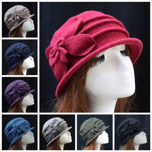 Flower Felt Hat Wool Bucket Hats Elegant Ladies Winter Vintage Women's Cloche