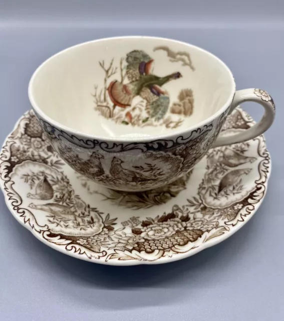 Johnson Brothers WILD TURKEYS NATIVE AMERICAN Cup and Saucer Set Windsor Ware A+