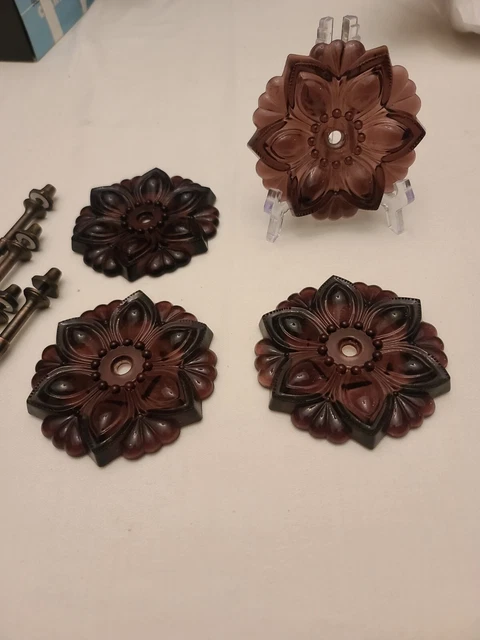 Vintage Purple Pressed Glass Curtain Tie Backs Set Of  4,  4-3/8"