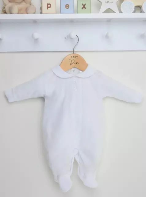 Newborn Baby White Rompers Spanish Style Velour  Sleepsuit Girls Boy Unisex 0-3M