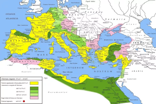 Poster, Many Sizes; Map of Extent of the Roman Empire under Augustus. 31 BC