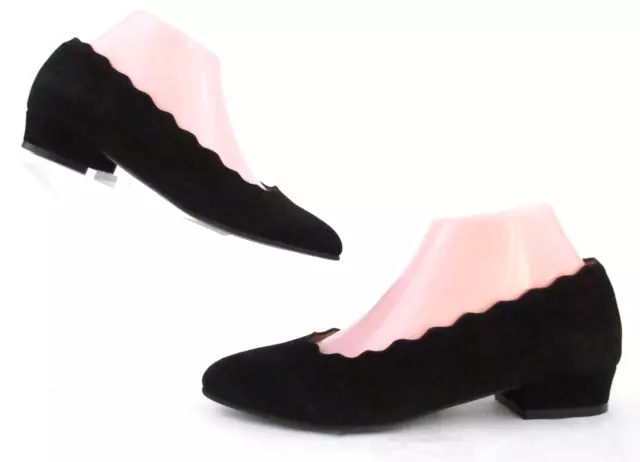 NEW! Sesto Meucci Ally Scalloped Suede Low-Heel Pumps Black Size 6.5 M $200