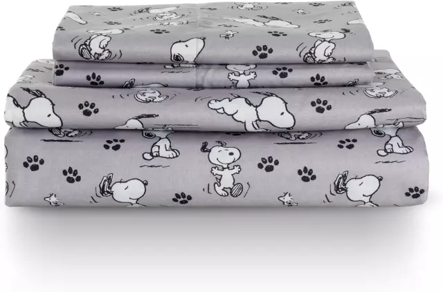 Peanuts® Kids Sheet Set, Full Size - 4 Pieces, Peanuts® Mini Poses and Paws Grey