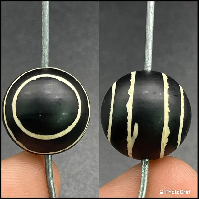 Unique Ancient Etched Agate 4 Stripes Pyu Indo Tibetan Line Decorated Bead 15mm