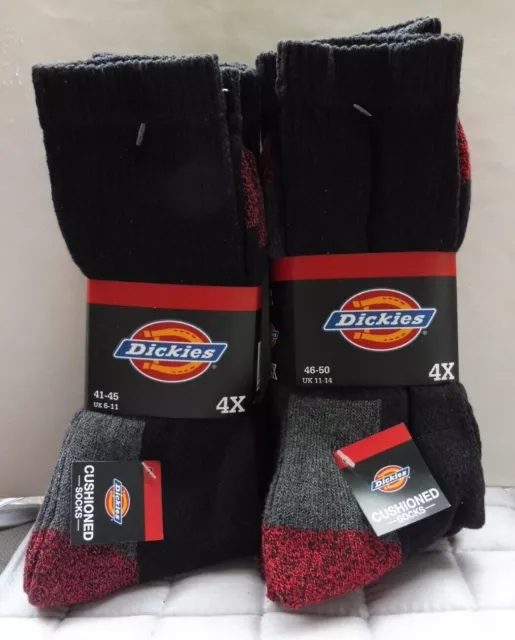 4 Paar DICKIES CUSHIONED CREW Work Socks Herren Arbeitssocken - 41/45 oder 46/50