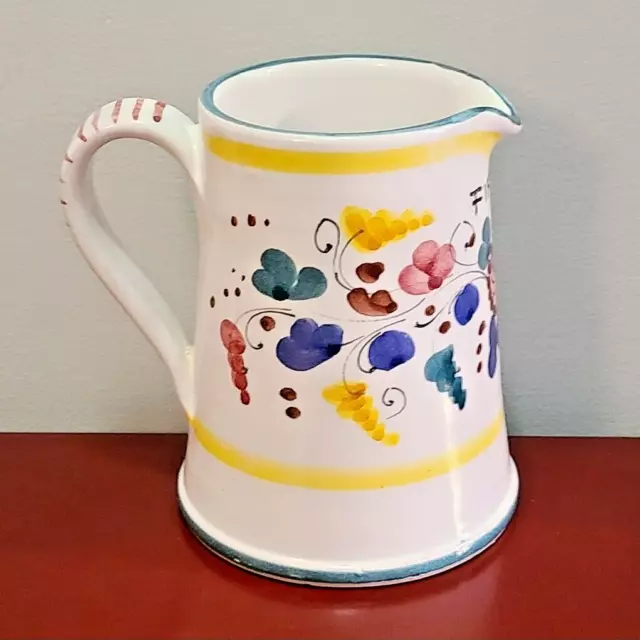 Firenze Hand Painted Garafano Style Yellow, Red, Purple Floral Pitcher 6" Italy