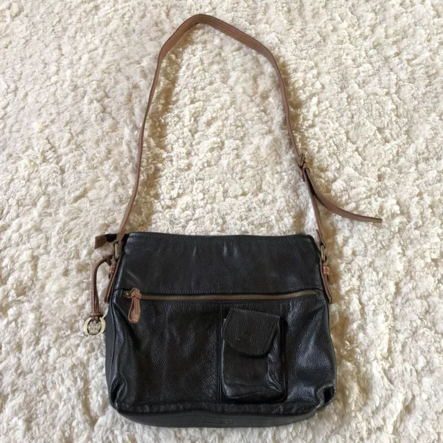 Born Black Brown Two Tone Faux Leather Crossbody Bag Womens Large 13”x11”x1.5”